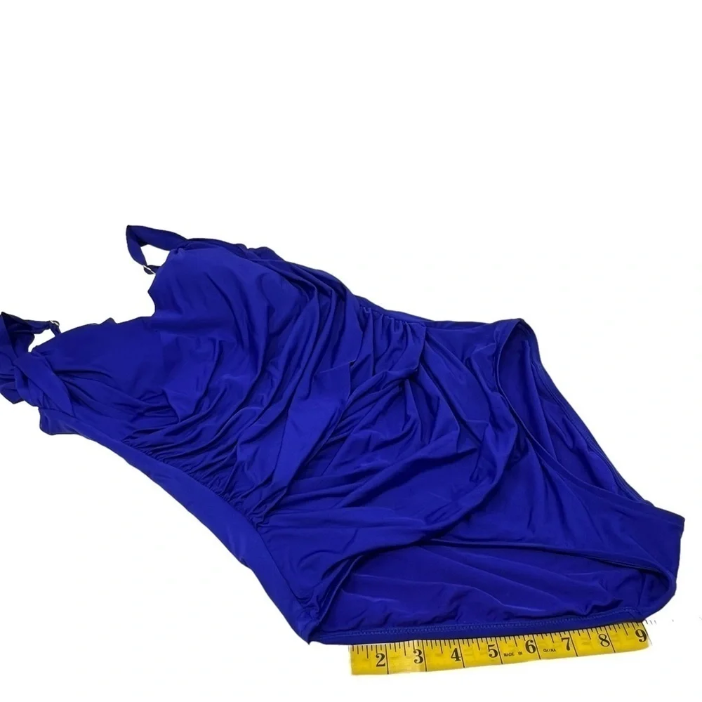 Badgley Mischka Wide Strap Draped Front One-Piece Swimsuit Cobalt Blue Small